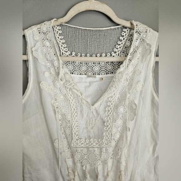 Elie Tahari White Lace Trim Boho Dress - Picture 4 of 10